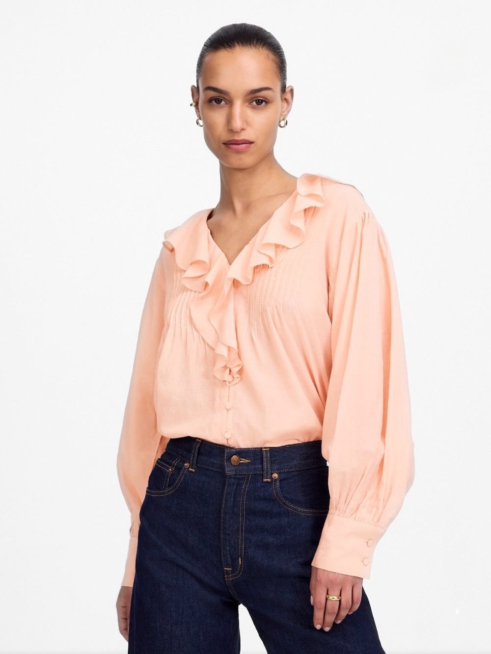 Madewell Ruffled Pintucked Long-Sleeve Top